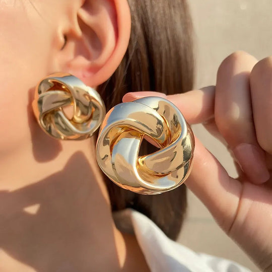 Polished Metal Twisted Knot Stud Earrings