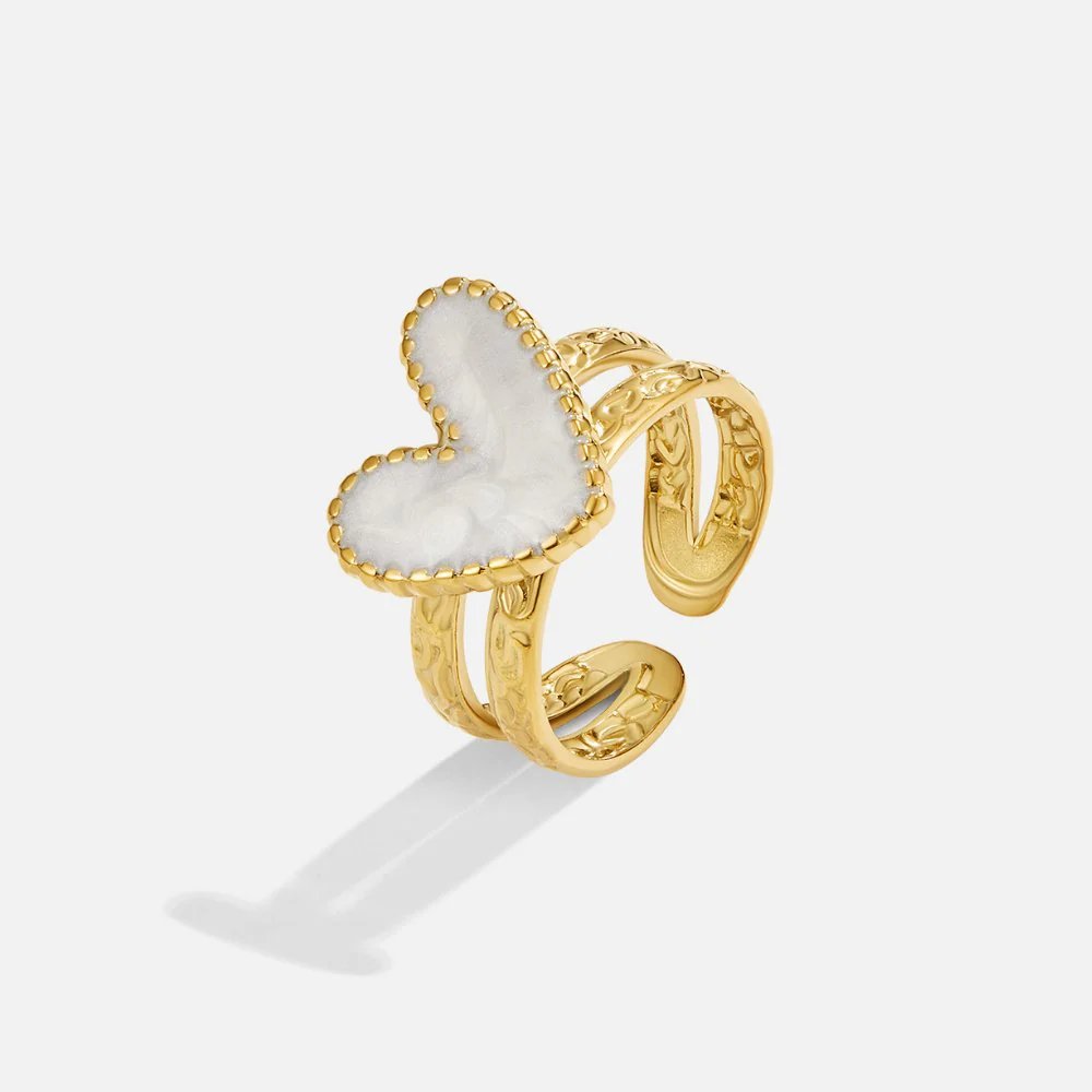 Adjustable Gold-Plated Mother-of-Pearl Heart Ring