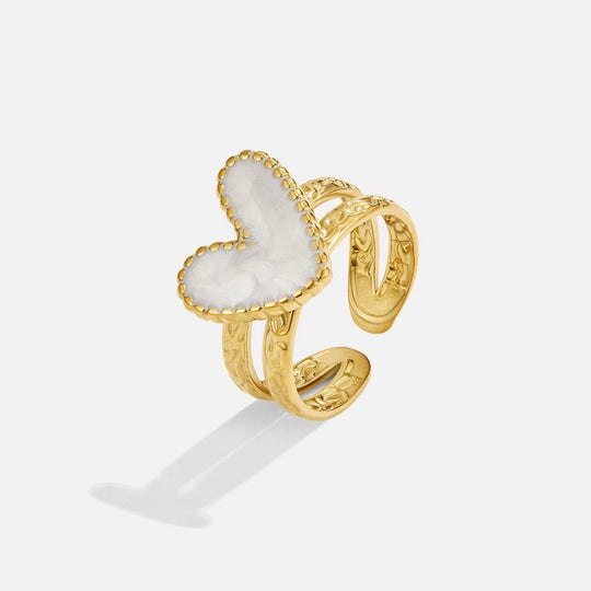 Adjustable Gold-Plated Mother-of-Pearl Heart Ring