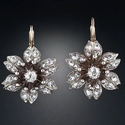Pave Flower Drop Earrings