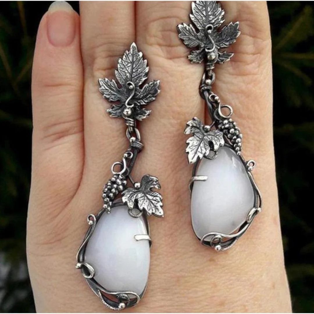 Sterling Silver Vine-Motif Drop Earrings with Moonstone