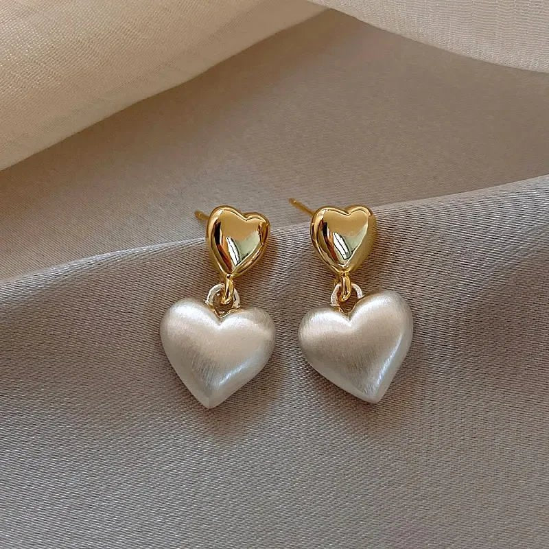 Gold Tone Heart Drop Stud Earrings