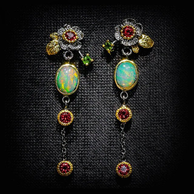 Multi-Tier Opal Drop Earrings