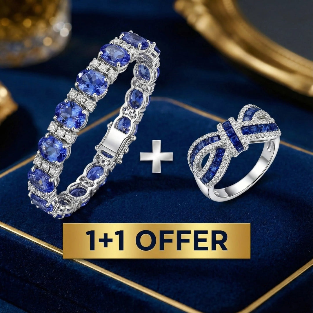 Oval & Round Cut Tanzanite Bracelet + Sapphire Ring Set
