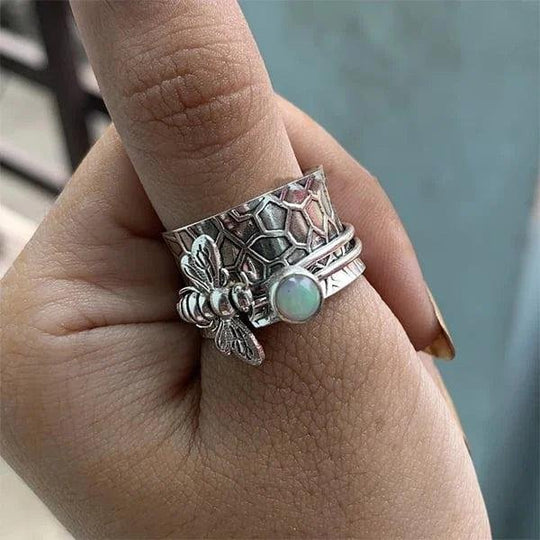 Sterling Silver Bee Opal Spinner Ring