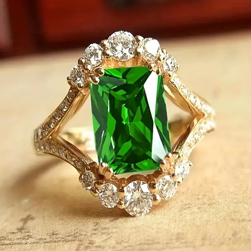 Emerald Cut Halo Diamond Accent Ring