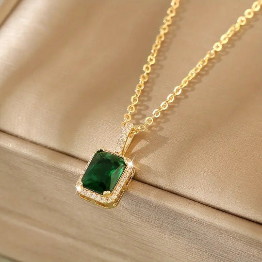 Rectangular Halo Diamond Pendant Necklace