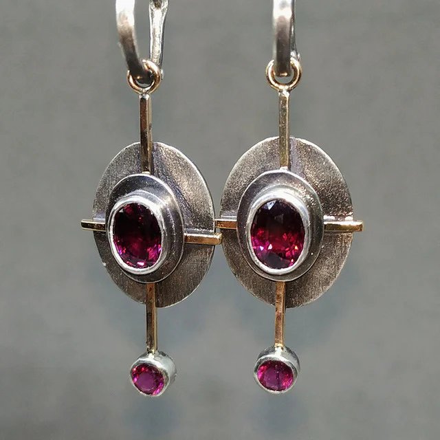 Sterling Silver Garnet Drop Earrings