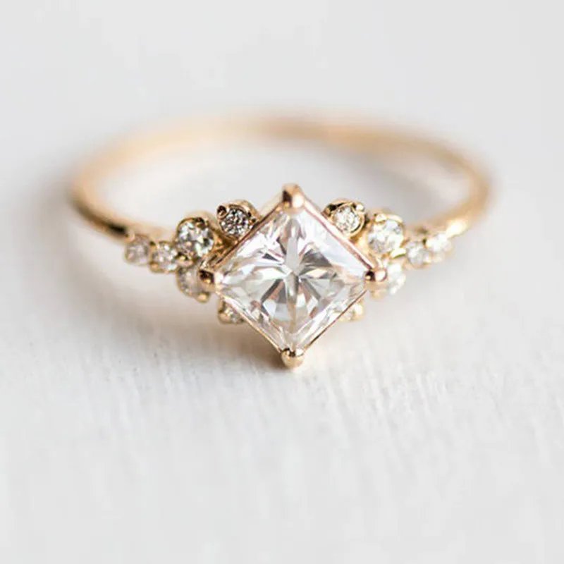 Square Cut Gold Solitaire Ring