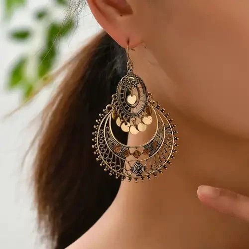 Ornate Layered Chandelier Drop Earrings