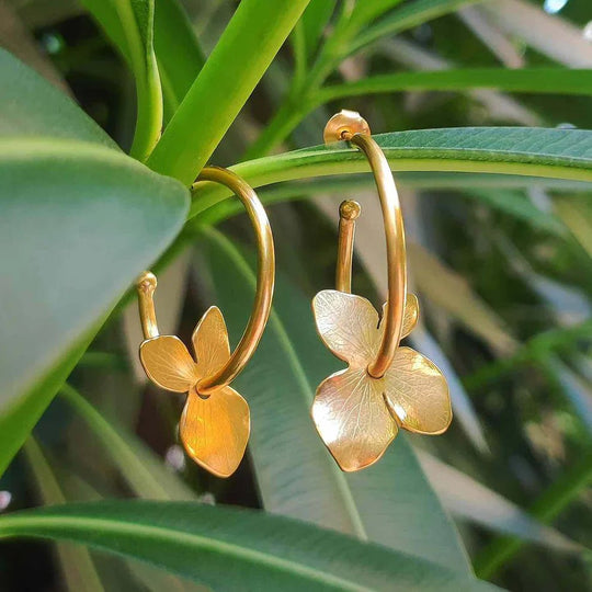 Brass Petal Textured Hoop Earrings