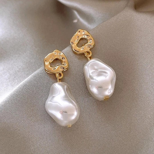 Hammered Heart Baroque Pearl Earrings