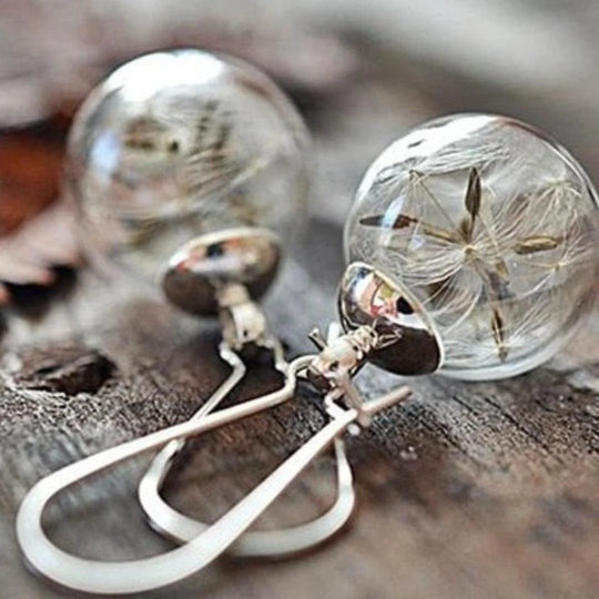 Glass Globe Dandelion Seed Earrings