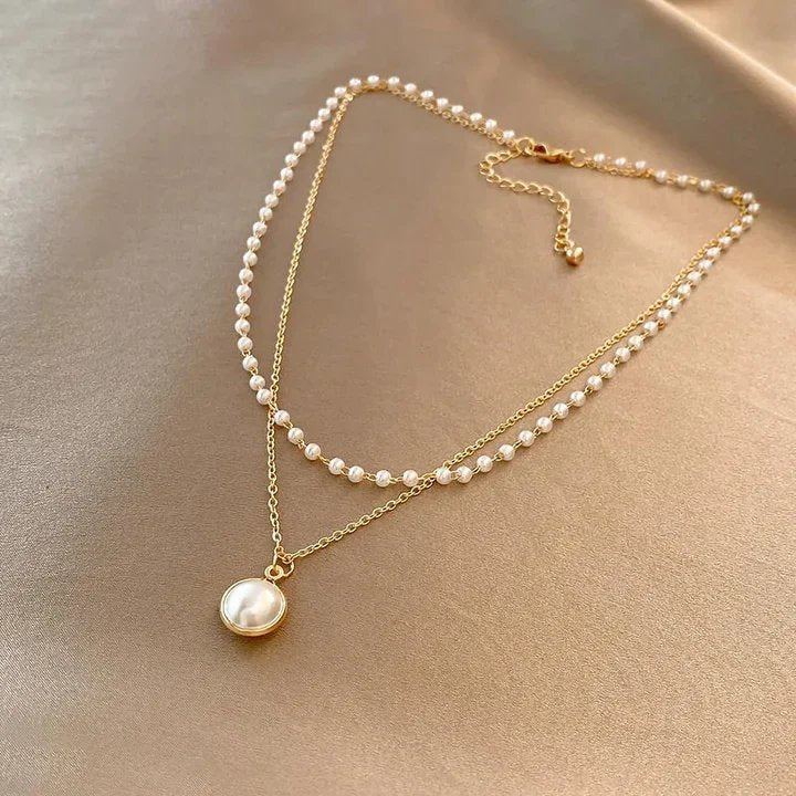 Layered Pearl Chain Pendant Necklace