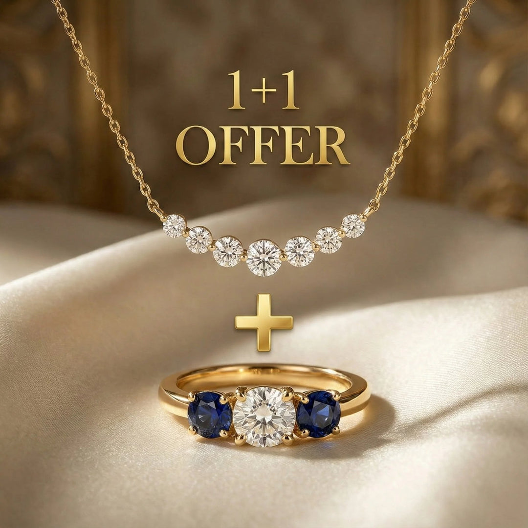 Three-Stone Sapphire Ring & Diamond Curved Necklace Set