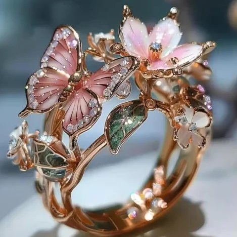 Gold Butterfly Floral Statement Ring