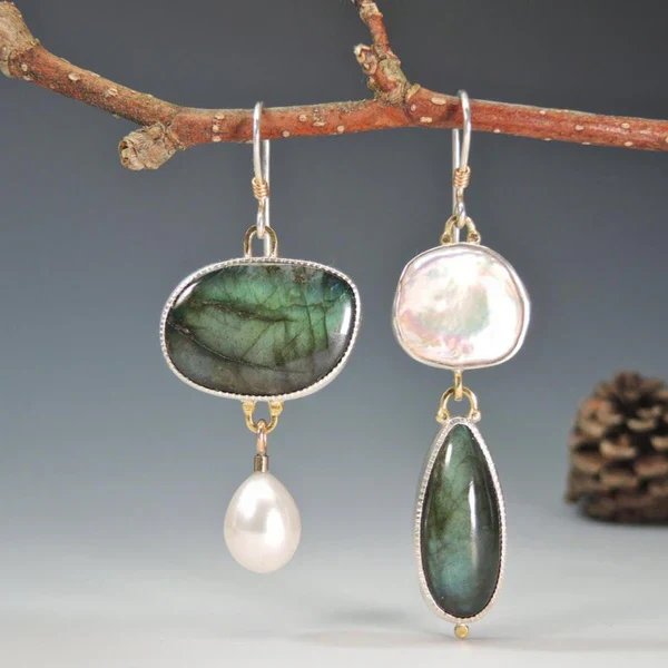 Mixed Stone Pearl Drop Earrings