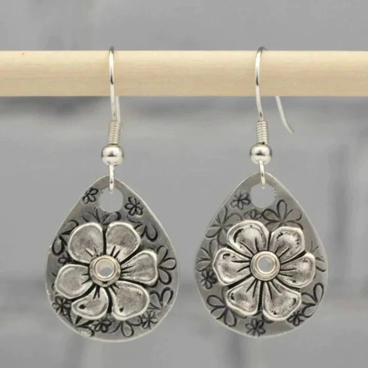 Sterling Silver Teardrop Floral Embossed Earrings
