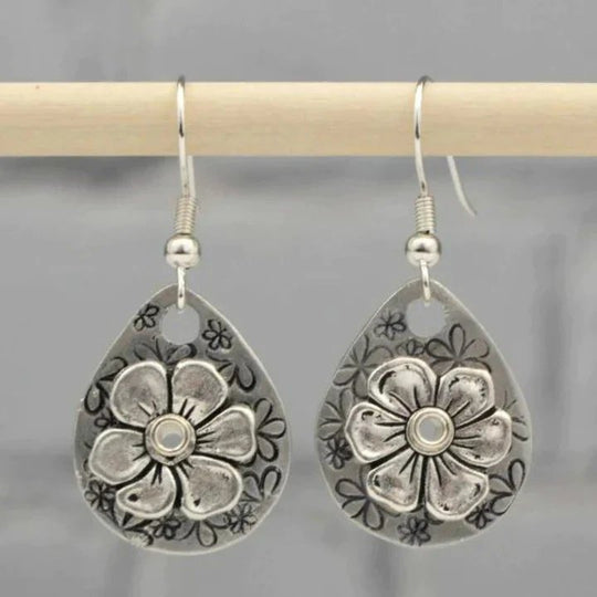 Sterling Silver Teardrop Floral Embossed Earrings