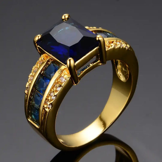 Square-Cut Sapphire Gold Statement Ring