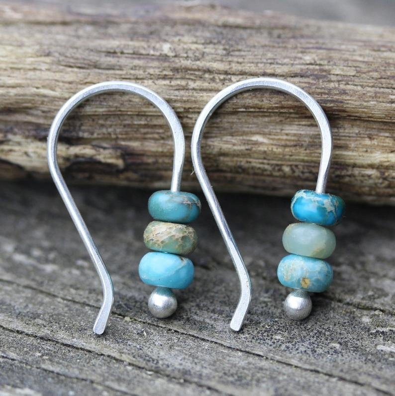 Sterling Silver Hook Natural Stone Beaded Earrings