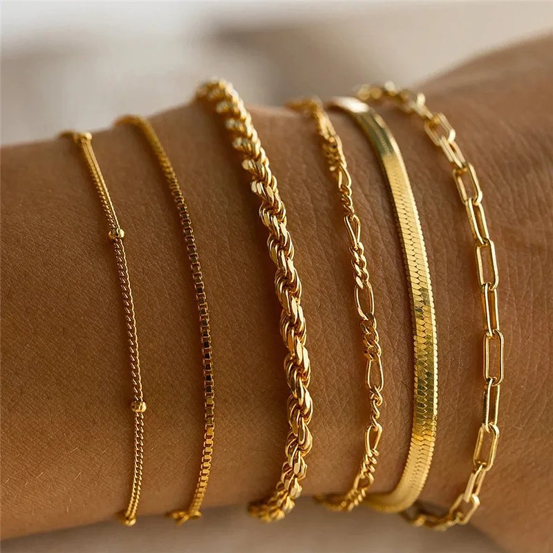 Layered Chain Link Stacking Bracelet Set