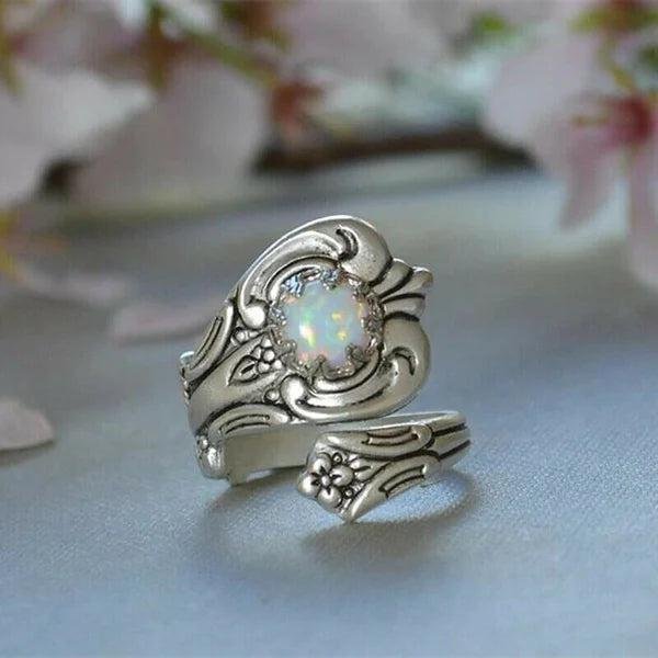 Adjustable Sterling Silver Opal Spoon Ring