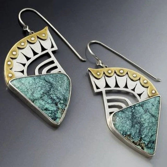Turquoise Stone Geometric Dangle Earrings