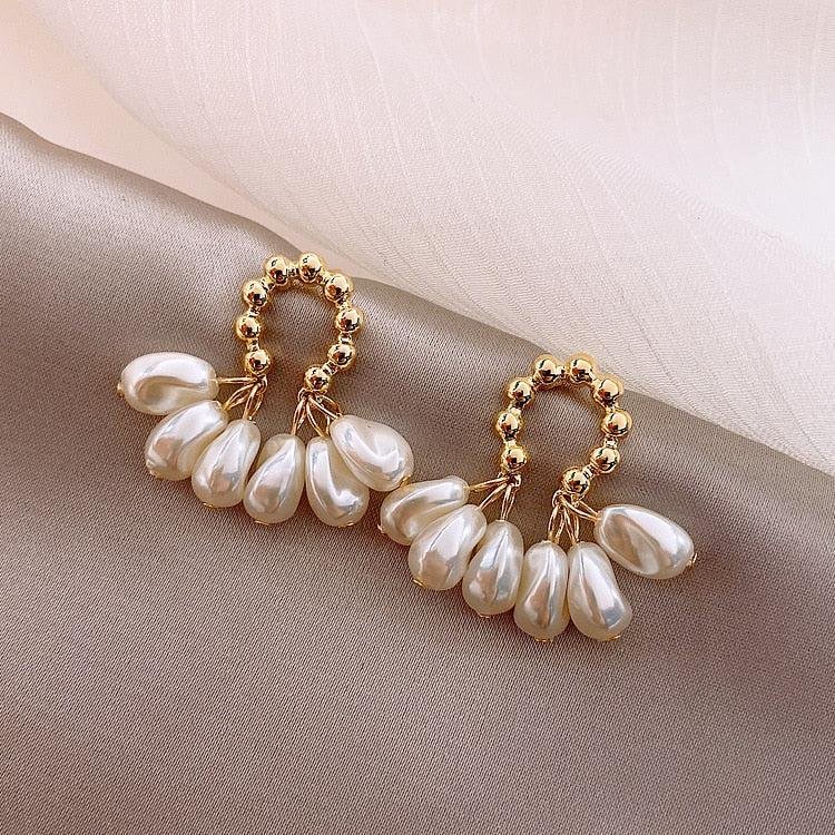 Gold-Tone Beaded Baroque Pearl Drop Earrings