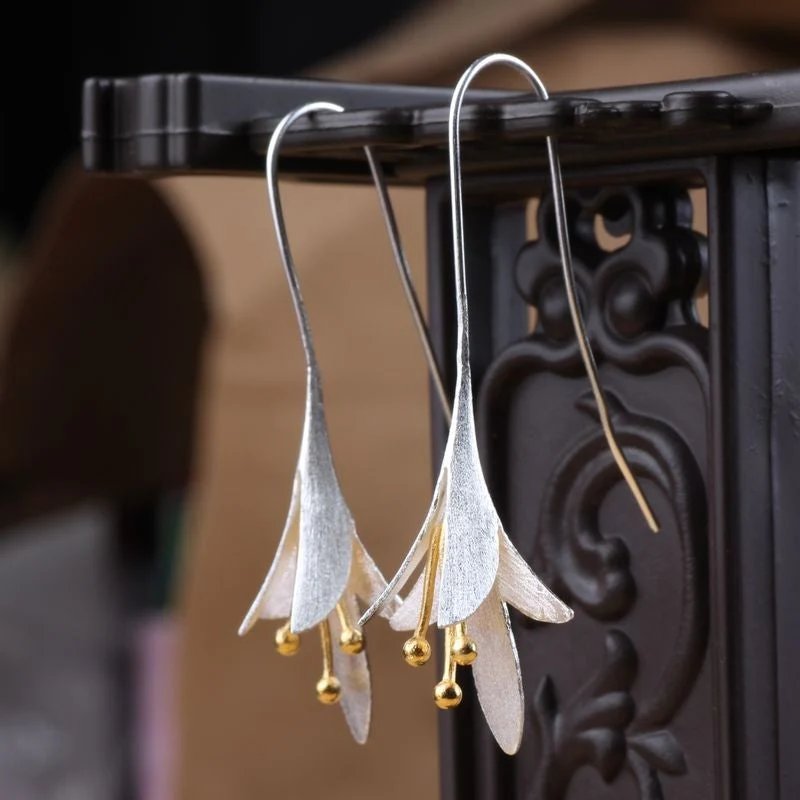 Sterling Silver Floral Drop Earrings