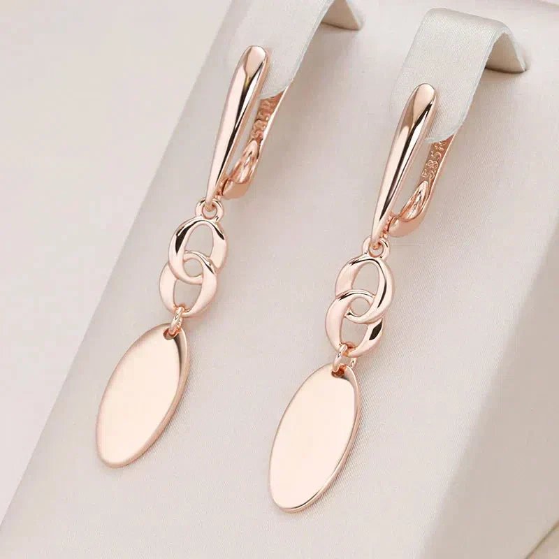 Drop Chain Oval Pendant Earrings