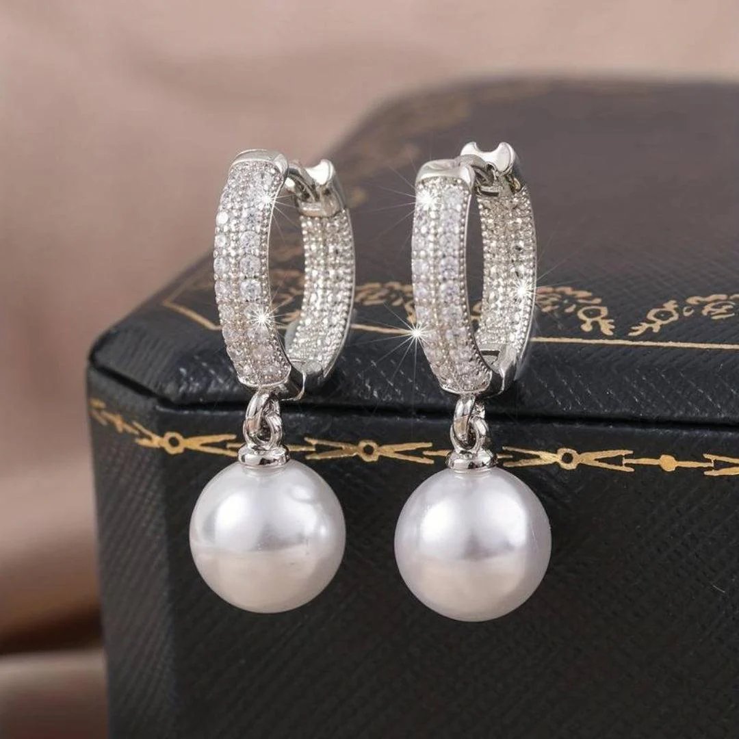 Pavé Hoop Pearl Drop Earrings
