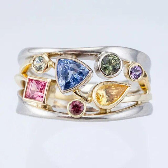 Multi-Stone Geometric Sterling Silver Ring
