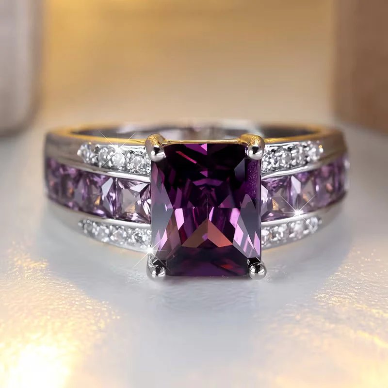 Sterling Silver Prong-Set Amethyst Ring