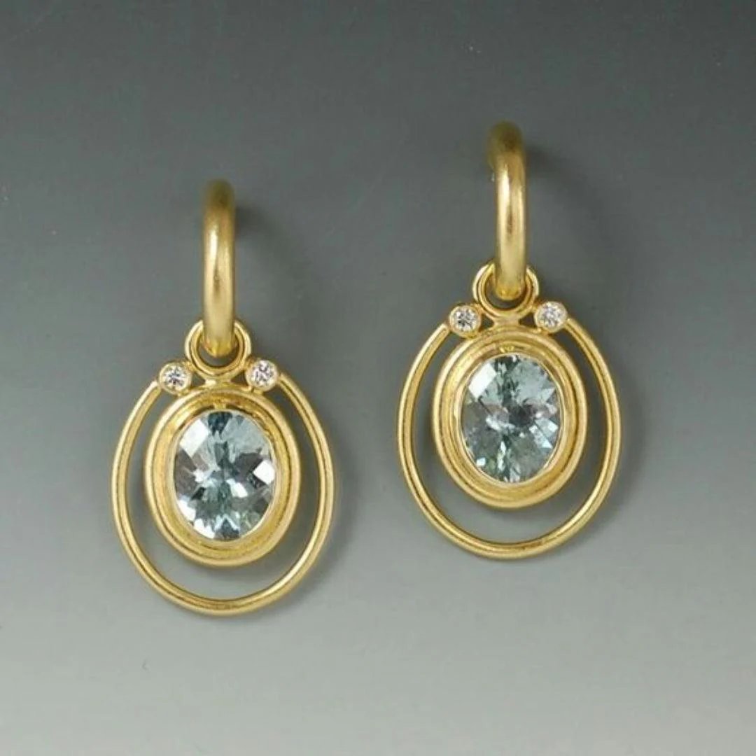 Gold-Plated Aquamarine Diamond Accent Hoop Earrings