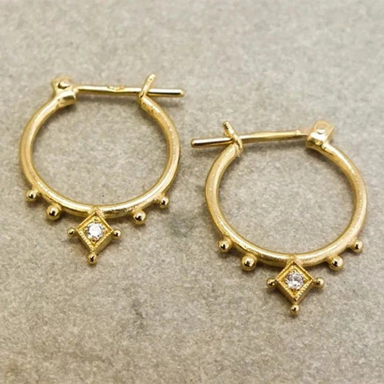 Diamond-Set Hoop Earrings with Beaded Details