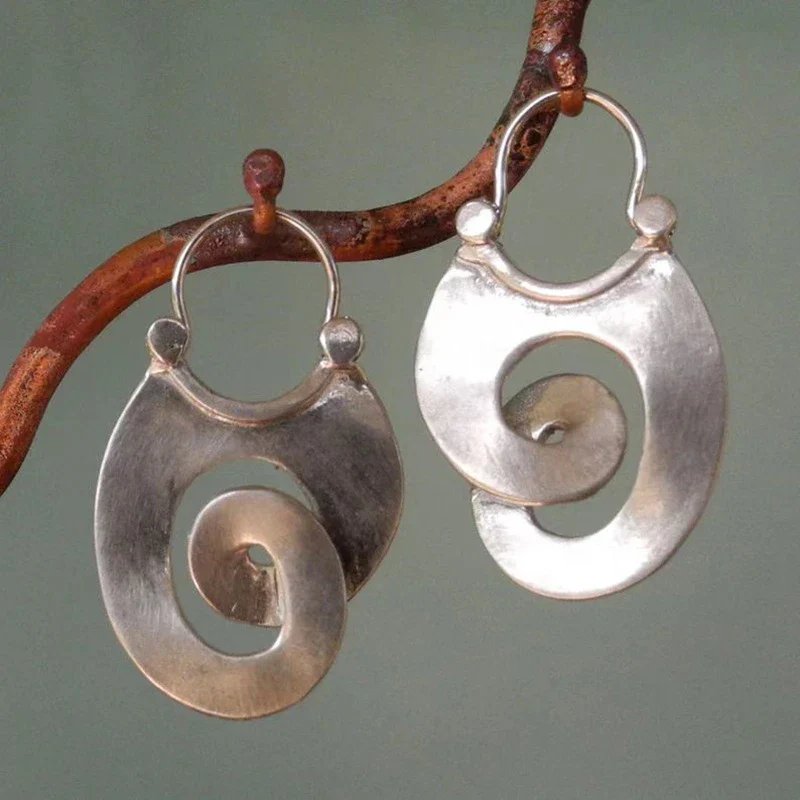 Hammered Sterling Silver Spiral Drop Earrings
