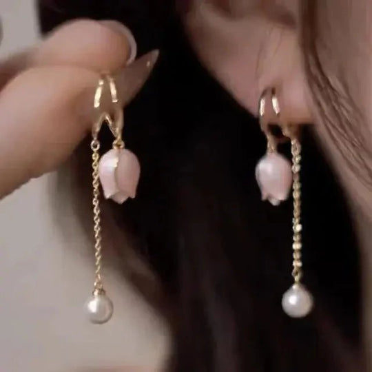 Gold-Tone Pearl Chain Drop Earrings