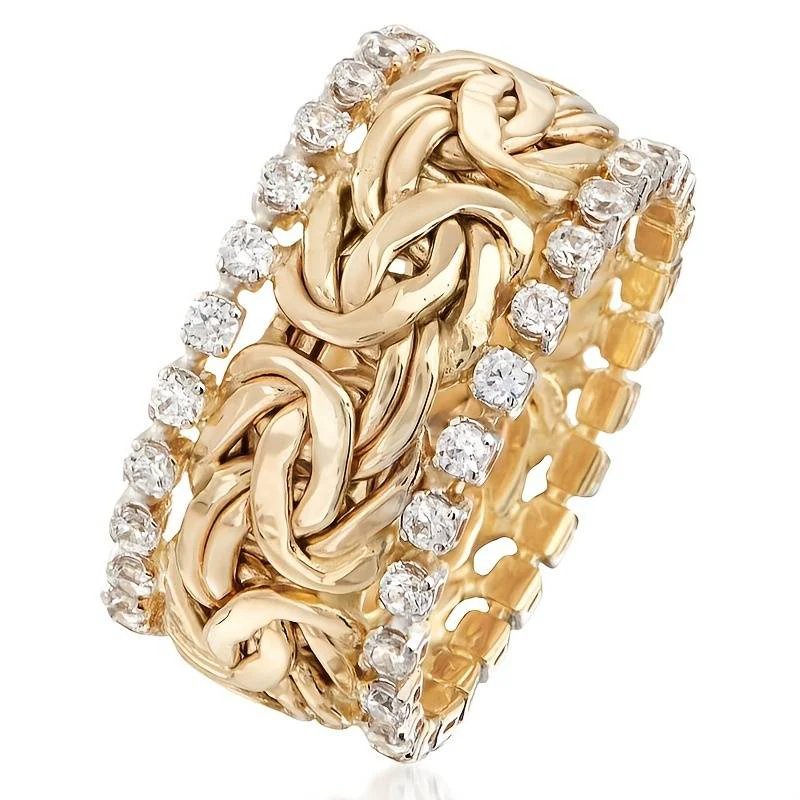 Diamond-Studded Braided Gold Ring