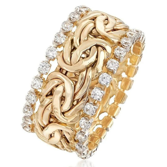 Diamond-Studded Braided Gold Ring