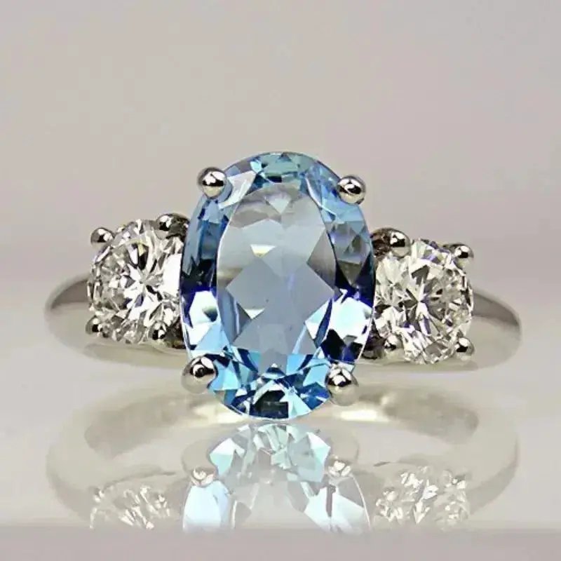 Three-Stone Oval Cut Sterling Silver Ring