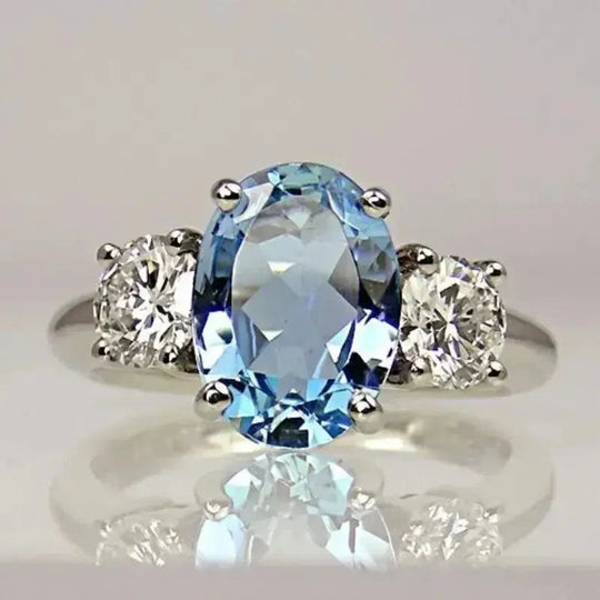 Three-Stone Oval Cut Sterling Silver Ring