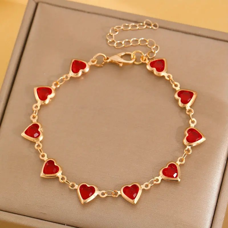 Gold-Plated Heart Charm Chain Bracelet