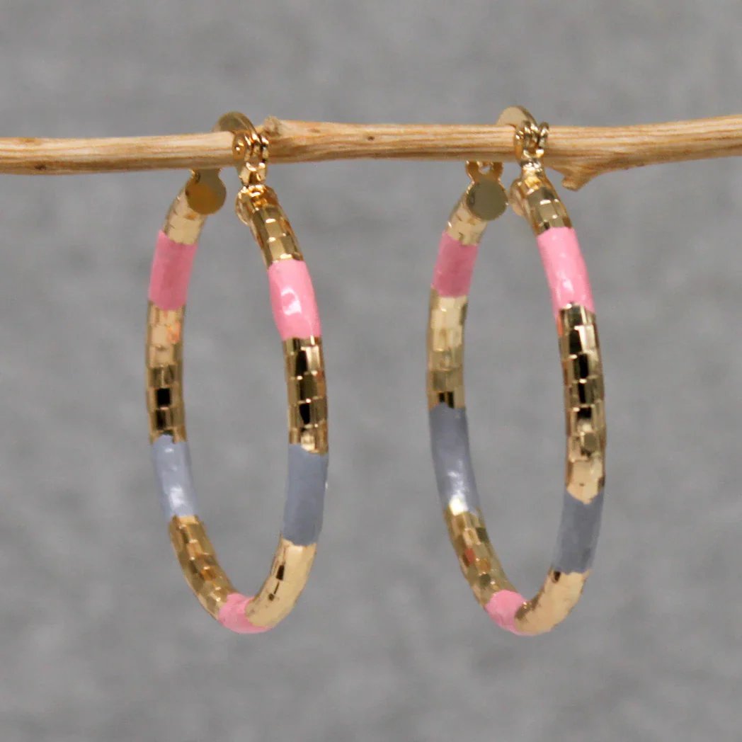 Gold-Plated Enamel Segment Hoop Earrings