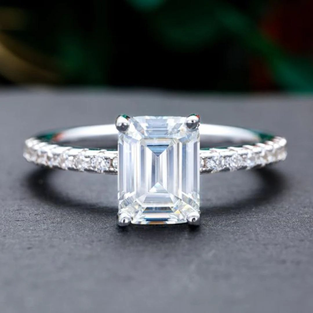 Emerald Cut Cubic Zirconia Sterling Silver Ring