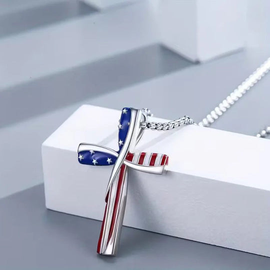 Sterling Silver American Flag Cross Pendant