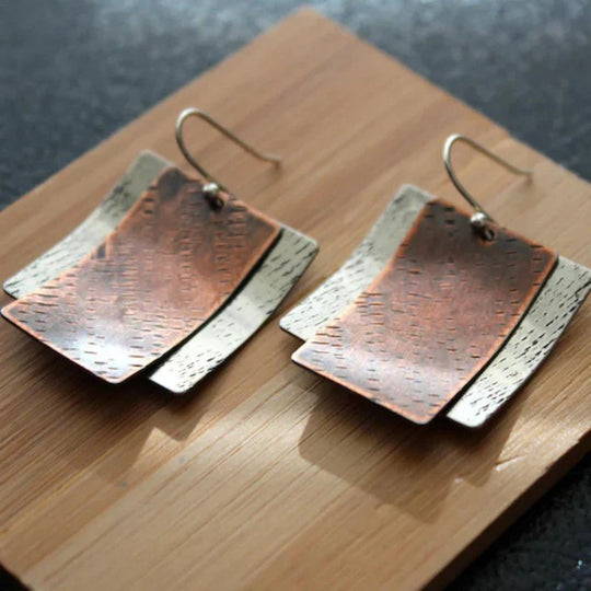 Hammered Mixed Metal Square Earrings