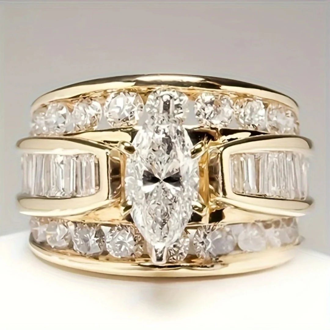Multi-Band Marquise Diamond Gold Ring