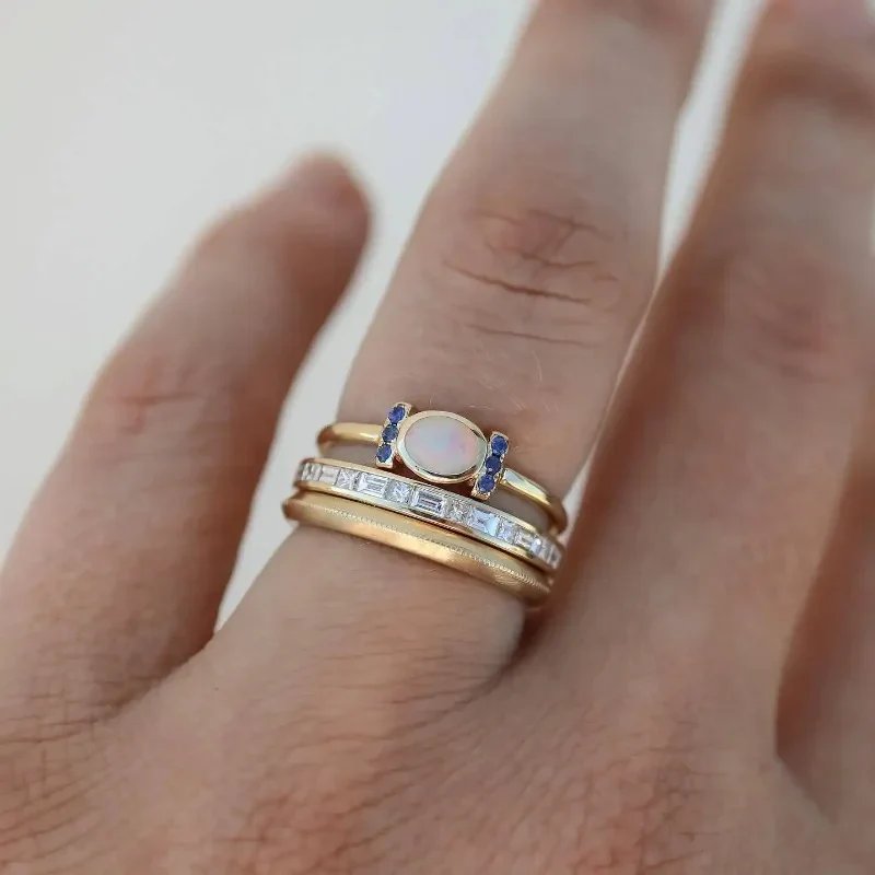 Gold Stackable Bezel Opal Ring Set