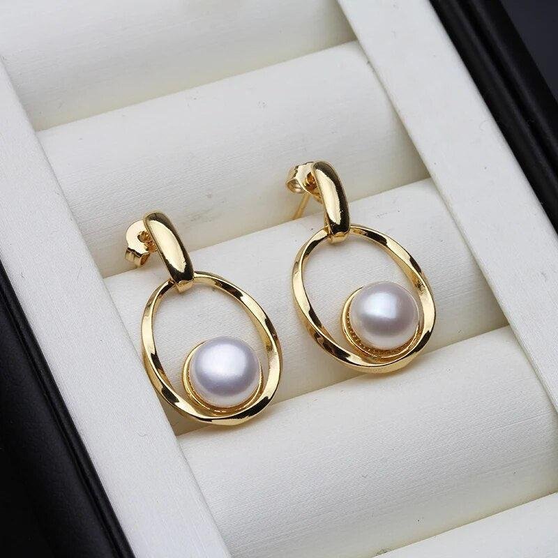Pearl Drop Hoop Earrings